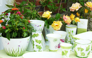 Cadeaux vaisselle personnalisée, Porcelaine peinte main vases et cache-pots feuilles